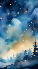 Naklejka premium Starry Night Snowy Mountains Wallpaper
