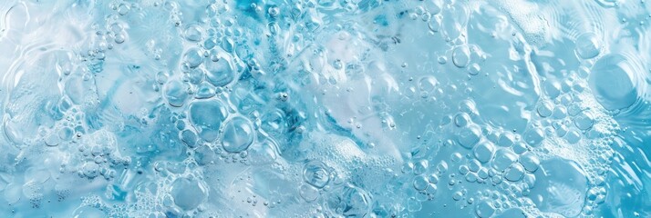 Obraz premium Rippled clear blue water with bubbles background. Transparent aquatic surface texture