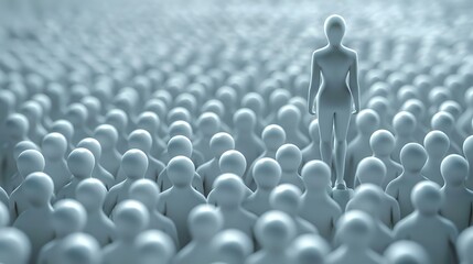 Obraz premium One figure standing out from a crowd of identical figures, ideal for leadership blogs, individuality articles, and business content. Unique and inspiring.