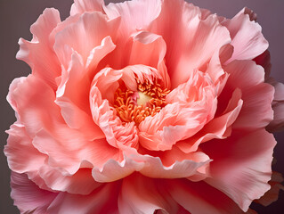 Close up of pink peony flower, detailed petals, floral background 