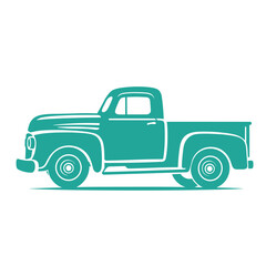 A vintage green pickup truck with a simple, minimalist design