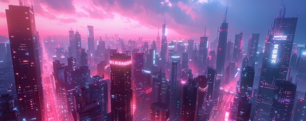 Fototapeta premium A futuristic city with massive skyscrapers.