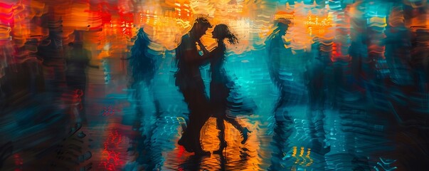 A couple dancing the night away at a vibrant salsa club, twirling and spinning to the rhythm of Latin beats.