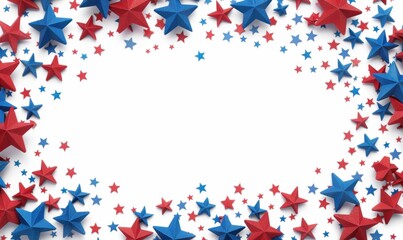 red, white and blue ribbon stars background for USA party American patriotic flag colors, white background Generative AI