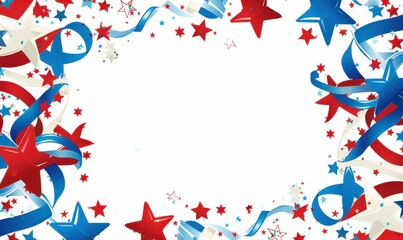 Obraz premium A red, white and blue frame with stars and ribbons around the edges Generative AI
