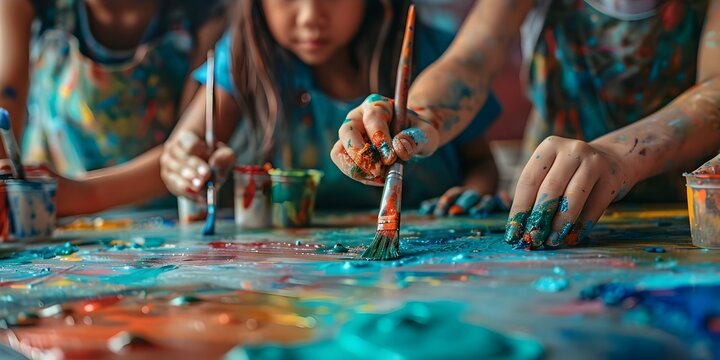 Children participating in arts and crafts workshops. Concept Arts and Crafts, Children, Workshops, Creative Learning, Hands-on Activities