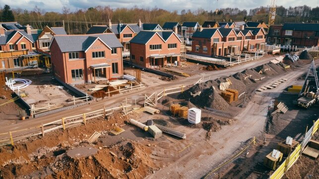 A construction site with a lot of houses in the background