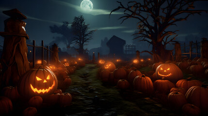 Halloween Pumpkins at Night