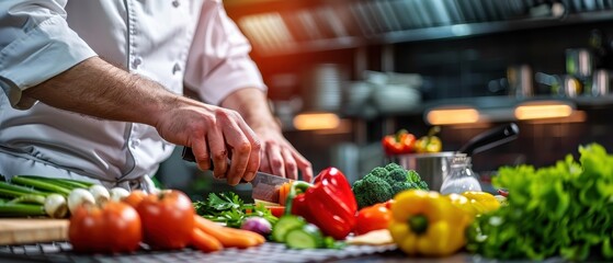 Professional Chef Preparing Fresh Vegetables in a Commercial Kitchen
