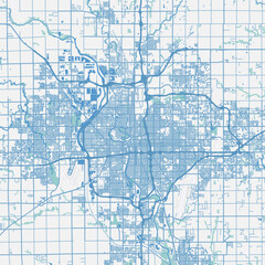 Layered vector map of Wichita in Kansas in a professional blue style