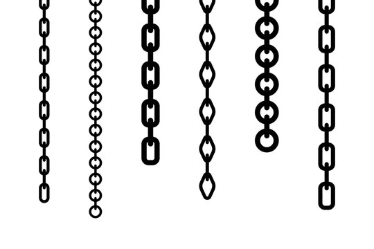Various hanging chains. Black silhouette. Vertical front side view. Vector simple flat graphic illustration. Isolated object on a white background. Isolate.