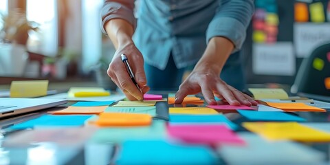 Obraz premium Brand strategist uses research to position company effectively and stand out from competitors. Concept Brand Positioning, Market Differentiation, Competitor Analysis, Strategic Planning