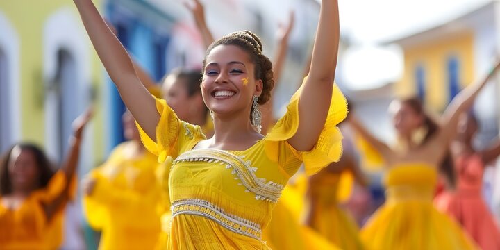 Immerse Yourself in the Vibrant Brazilian Dance Scene of Salvador, with Traditional Music and Colors. Concept Brazilian Dance, Salvador, Traditional Music, Vibrant Colors, Cultural Immersion