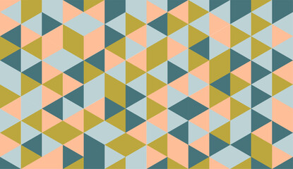 Geometric peach, blue, green colored abstract pattern of triangles