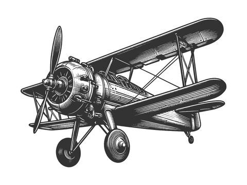 vintage biplane black and white clip art preview