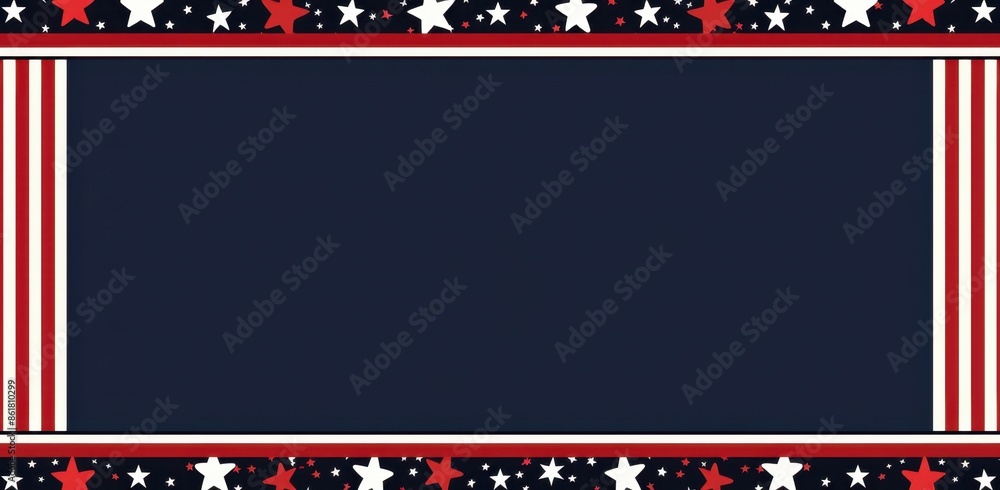Poster dark blue background with red and white stripes an american flag patterned border generative ai