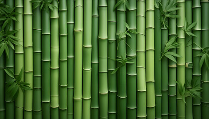 Fototapeta premium A Lush Wall Of Green Bamboo Stalks