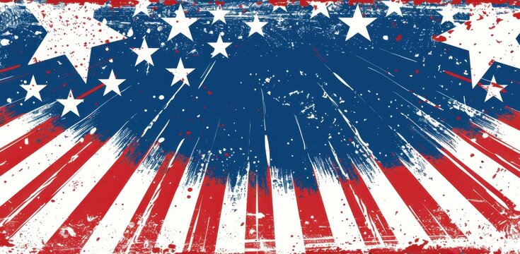 Blue background with red and white stripes, stars patriotic theme Generative AI
