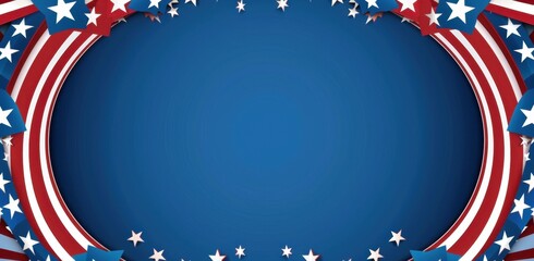 A blue background with red and white stripes, stars on the border of the frame A banner for an American political campaign or event Generative AI