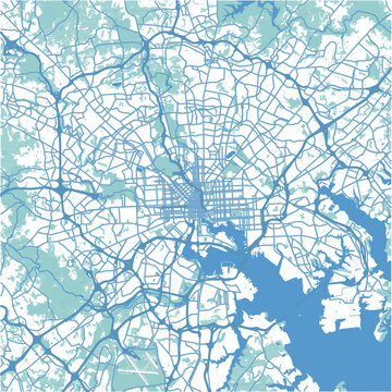Layered vector map of Baltimore in Maryland in a professional blue style