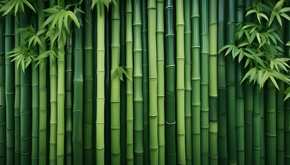 Fototapeta premium A Lush Wall Of Green Bamboo Stalks