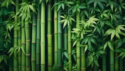 A Lush Wall Of Green Bamboo Stalks