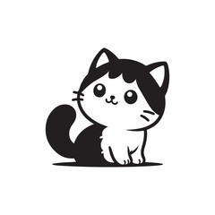 Black and white Cute Cat in Silhouette illustration