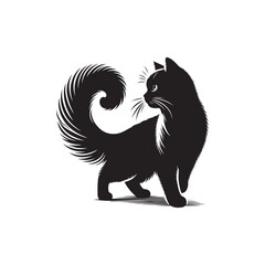 Black and white Cute Cat in Silhouette illustration