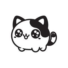 Black and white Cute Cat in Silhouette illustration