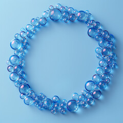Obraz premium Blue bubbles in circle on plain background, space in the middle
