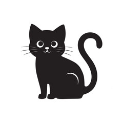 Black and white Cute Cat in Silhouette illustration