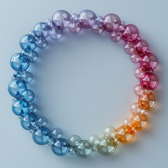 Fototapeta premium Multicolored bubbles in circle on plain background, space in the middle