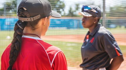 Obraz premium Softball Coaching Session: Player Practicing Bunting Technique on Well-Maintained Field