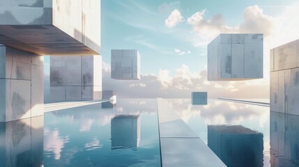 The perfect geometry of each floating cube creates a sense of order and balance.