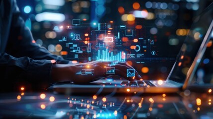 Cyber Security Technology: Businessperson with Virtual Glowing Light. generative AI image