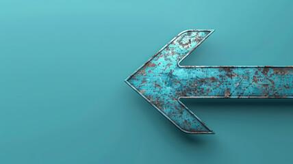 Aged and distressed blue arrow pointing left on a turquoise background