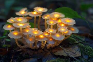 The radiant glow of a fairy ring, each mushroom cap shining like a tiny lamp
