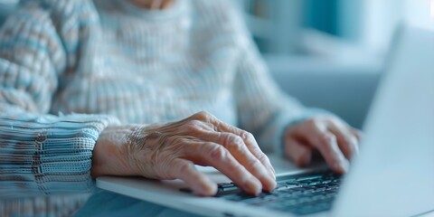 Elderly person using laptop falling victim to online financial scam targeting seniors. Concept Elderly Scam, Online Fraud, Cybersecurity, Senior Citizens, Financial Security
