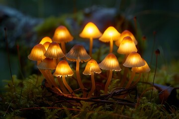 The radiant glow of a fairy ring, each mushroom cap shining like a tiny lamp