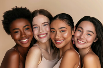 Fototapeta premium Group Of Young Smiling Women Diverse Friends