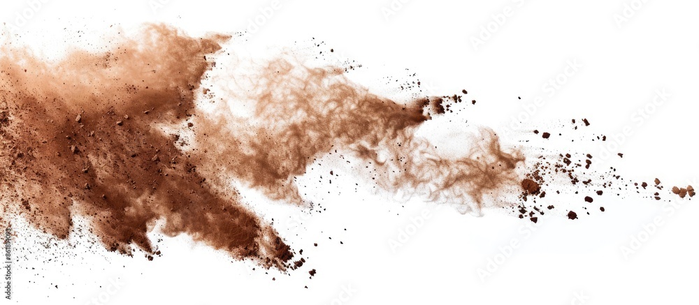Poster brown abstract powder scattered over a white background with copy space image.