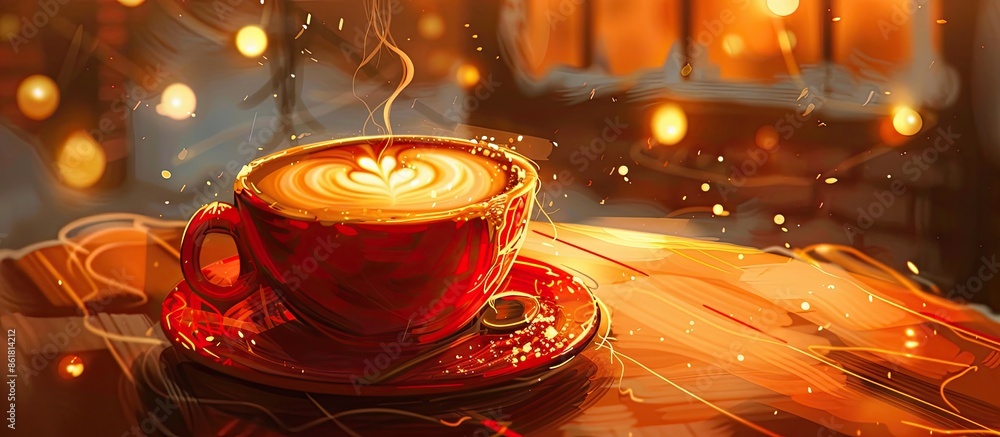 Poster enthusiastic about a hot cup of coffee. copy space image. place for adding text and design