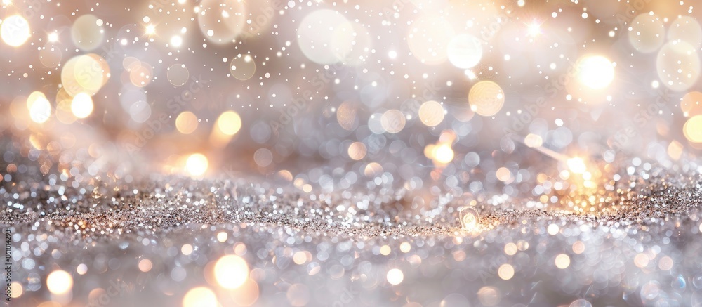 Poster blurry silver glitter swirls around shimmering light bulbs creating a festive backdrop with a sparkl