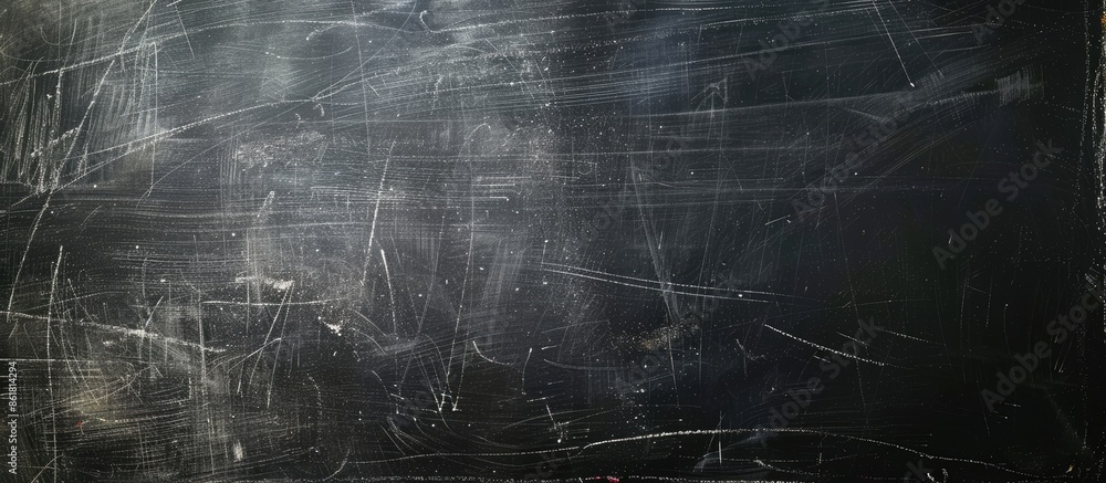 Aufkleber Blackboard with chalk traces on an empty surface for writing. Retro school board with a black texture, ideal for a copy space image.