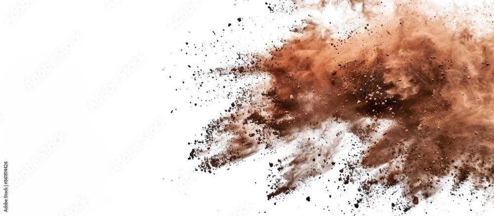 Poster brown abstract powder scattered over a white background with copy space image.