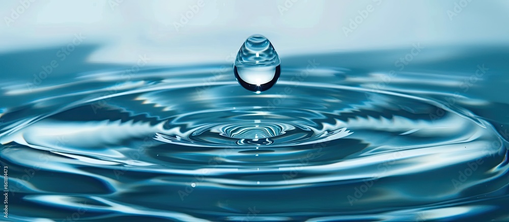 Poster macro close-up of a single droplet of water, featuring ample copy space image.