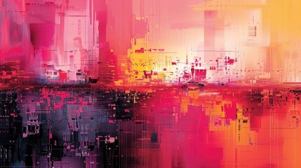 Obraz premium Colorful digital abstract art with vibrant hues of red, orange, and pink, creating a dynamic and modern artistic impression.