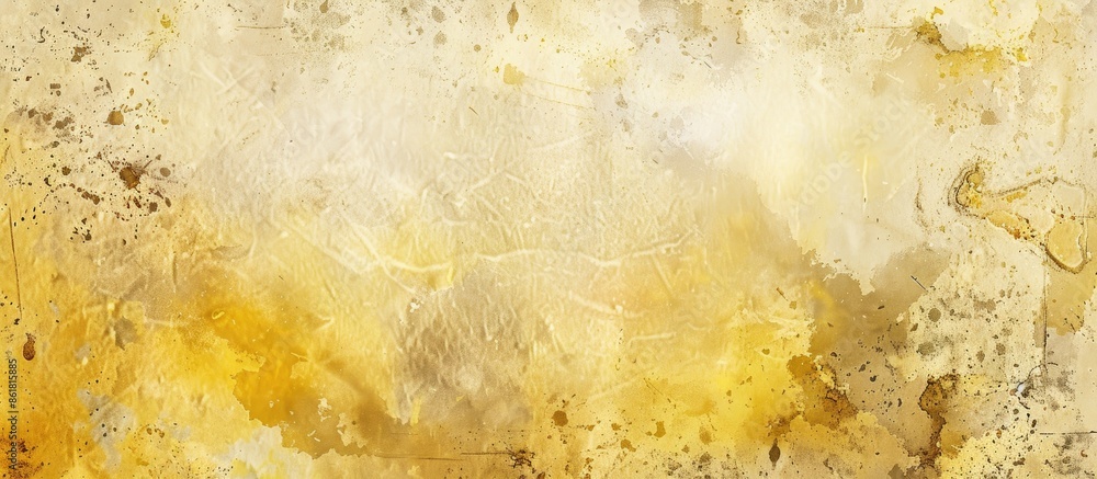 Poster light textured beige paper background with rough spots and copy space in yellow and brown.