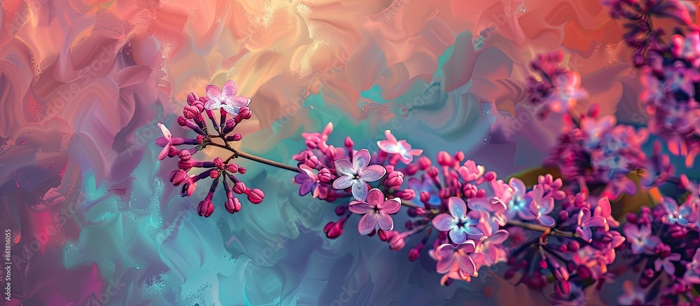 Poster Colorful lilac branch with stunning hues. Copy space image. Place for adding text and design