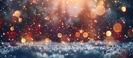 Abstract bokeh Christmas background with snow flakes, ideal for adding text or other elements; copy space image.